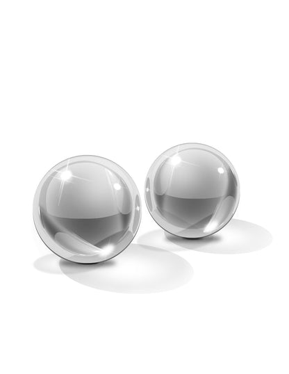 Clear borosilicate glass Ben-Wa balls, 1.2 inches in diameter, for pelvic floor exercise and vaginal stimulation.glass Ben-Wa balls, Icicles No. 42, pelvic floor exercise balls, borosilicate glass kegel balls, vaginal stimulation balls, hypoallergenic Ben-Wa balls, temperature play kegel balls, luxury intimate wellness toy, body-safe Ben-Wa balls, elegant kegel balls