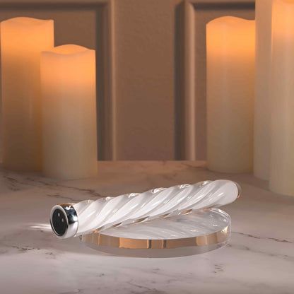 Glass vibrator with a spiral design, 10 vibration speeds, body-safe materials, and temperature play options.

glass vibrator, spiral glass vibrator, body-safe vibrator, temperature play toy, rechargeable glass vibrator, waterproof vibrator, phthalate-free vibrator, borosilicate glass toy, spiral texture vibrator, luxury vibrator