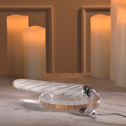 Glass vibrator with a spiral design, 10 vibration speeds, body-safe materials, and temperature play options.

glass vibrator, spiral glass vibrator, body-safe vibrator, temperature play toy, rechargeable glass vibrator, waterproof vibrator, phthalate-free vibrator, borosilicate glass toy, spiral texture vibrator, luxury vibrator