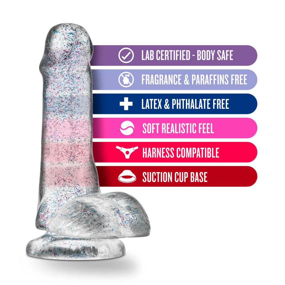 Naturally Yours 6 Inch Glitter Cock, sparkling dildo with flexible shaft, suction cup base, and body-safe materials.
glitter dildo, shimmering crystal dildo, soft flexible dildo, suction cup base, harness-compatible toy, body-safe TPE, 6-inch dildo, beginner-friendly dildo, sparkling sex toy