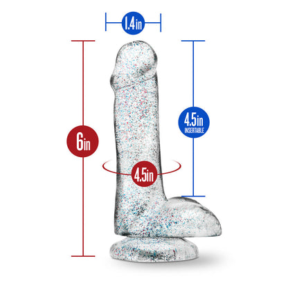 Naturally Yours 6 Inch Glitter Cock, sparkling dildo with flexible shaft, suction cup base, and body-safe materials.
glitter dildo, shimmering crystal dildo, soft flexible dildo, suction cup base, harness-compatible toy, body-safe TPE, 6-inch dildo, beginner-friendly dildo, sparkling sex toy