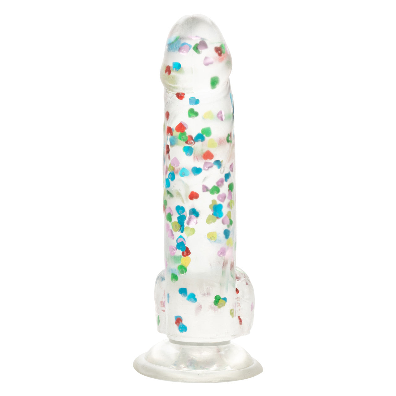 Naughty Bits™ I Love Dick Heart Filled Dong with sparkling heart confetti, suction cup base, and life-like design.
heart confetti dildo, life-like suction cup dong, harness-compatible dildo, TPR material sex toy, waterproof dildo, realistic dong, playful stylish dildo, compact 6-inch dildo, sparkling heart-filled dong