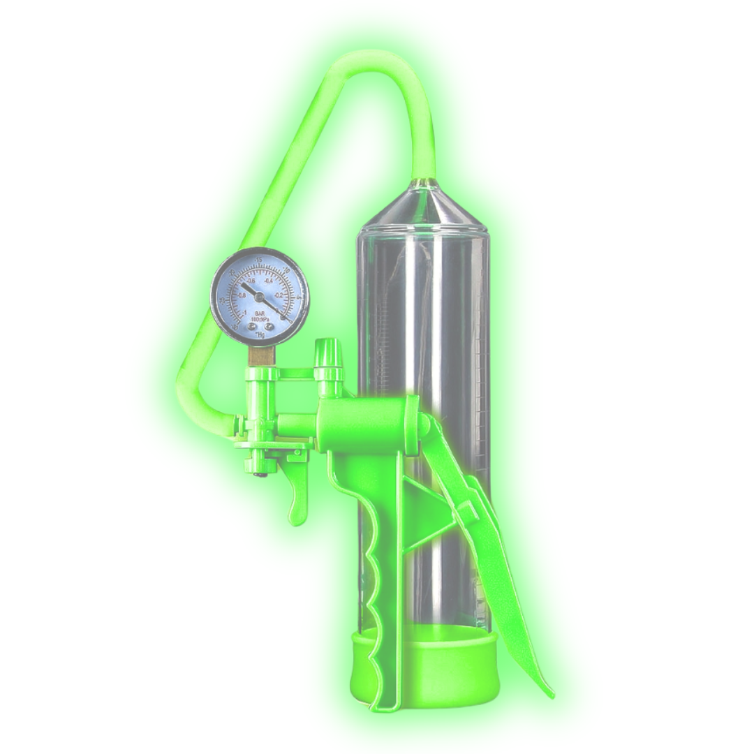 Elite Beginner Pump - Glow in the Dark by Ouch!, featuring a pistol grip, glow-in-the-dark design, and body-safe materials for playful and effective use.

Glow in the Dark penis pump, Ouch Elite Beginner Pump, beginner penis pump, pistol grip pump, glow-in-the-dark pump, body-safe penis pump, phthalate-free pump, waterproof penis pump, enhancement pump, fluorescent green pump, penis pump for beginners.