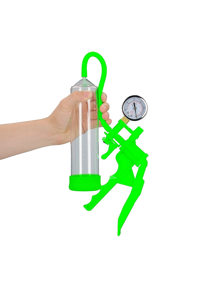 Elite Beginner Pump - Glow in the Dark by Ouch!, featuring a pistol grip, glow-in-the-dark design, and body-safe materials for playful and effective use.

Glow in the Dark penis pump, Ouch Elite Beginner Pump, beginner penis pump, pistol grip pump, glow-in-the-dark pump, body-safe penis pump, phthalate-free pump, waterproof penis pump, enhancement pump, fluorescent green pump, penis pump for beginners.