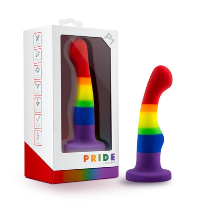 Rainbow-colored silicone dildo with a curved design, suction cup base, and smooth finish, ideal for G-spot stimulation and harness play.
Keywords: rainbow pride dildo, Avant P1 dildo, G-spot dildo, suction cup dildo, harness-compatible dildo, body-safe silicone dildo, Purio silicone, pride-themed sex toy, colorful silicone dildo, artisan-crafted dildo.