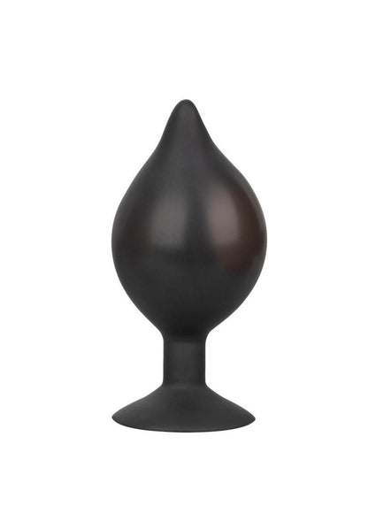 Large Silicone Inflatable Plug - Black - Large CalExotics Large Silicone Inflatable Plug. Featuring an inflatable design with a detachable hose, quick-release valve, and powerful suction cup base, this body-safe silicone probe offers customizable sizing and hands-free fun. Measures 5.25” x 1.5” before inflation.