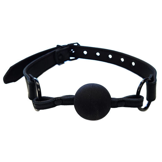 All-black leather ball gag with adjustable buckle strap and rubber ball for BDSM play.

leather ball gag, adjustable ball gag, BDSM accessories, bondage gear, all-black ball gag, 100% leather gag, rubber ball gag, head circumference 44.5–56 cm, BDSM restraints