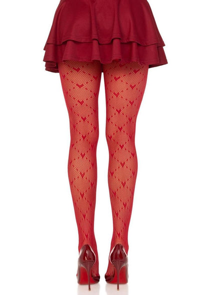Love Struck Heart Net Tights | White, Red, or Black | Leg Avenue