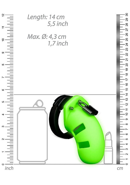 Ouch! Glow in the Dark Model 20 Cock Cage with adjustable rings, glowing design, and durable materials for playful bondage.

glow-in-the-dark cock cage, bondage cock cage, adjustable rings, silicone cock cage, polycarbonate cage, waterproof bondage toy, fluorescent green bondage gear, power play restraint, phthalate-free cock cage, 3.5-inch cock cage.
