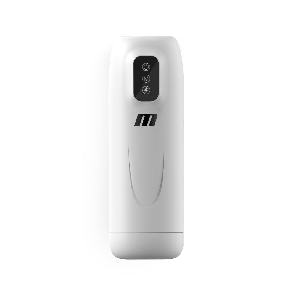White vibrating and stroking male masturbator with Turbo Climax Boost, soft textured chamber, and USB rechargeable design.
Keywords: male masturbator, stroking masturbator, vibrating stroker, Robo-Bator, Turbo Climax Boost, soft inner chamber, USB rechargeable, IPX6 splashproof, phthalate-free, men's sex toy, powerful stroker, 7 modes vibrator, realistic texture