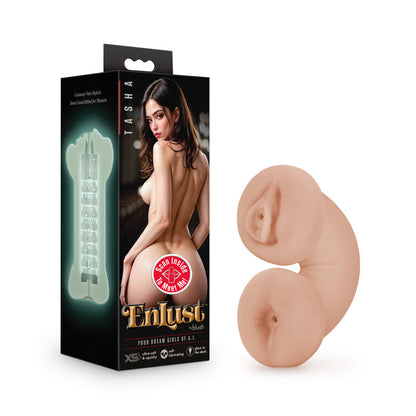 Beige male masturbator with ribbed pussy and ass openings, self-lubricating material, and glow-in-the-dark feature for lifelike sensations.
Keywords: male stroker, Tasha masturbator, ribbed orifices, pussy and ass stroker, X5® Plus material, self-lubricating stroker, glow-in-the-dark masturbator, open-ended design, lifelike texture, compact male toy, portable masturbator, realistic male toy