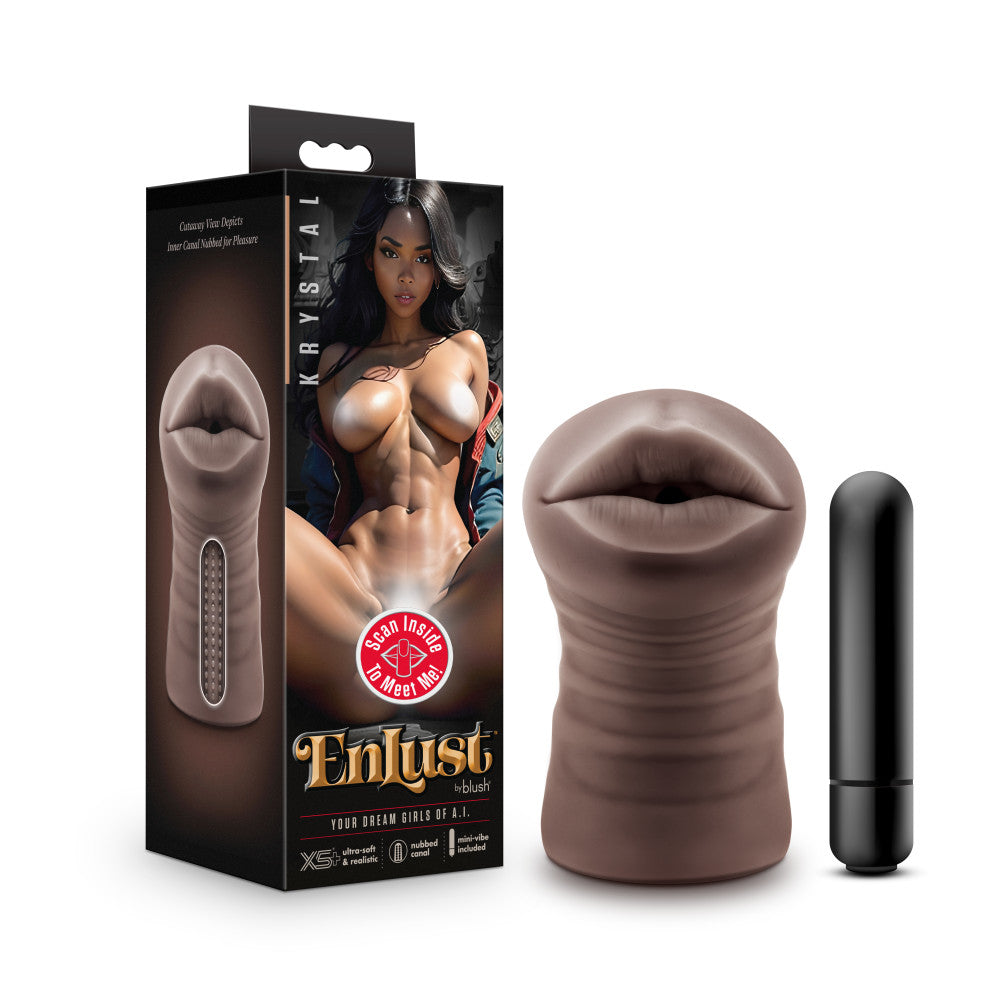 Brown male masturbator with a tight, nubbed canal, vibrating bullet, and lifelike X5® Plus material for intense sensations.

Keywords: male stroker, vibrating stroker, Krystal masturbator, tight canal stroker, vibrating bullet, X5® Plus material, open-ended masturbator, lifelike male toy, portable male stroker, realistic sensations, hybrid lube compatible, compact masturbator, AI-inspired sex toy
