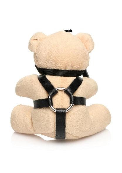 Mini bondage bear with harness, flogger, and removable eye mask for kinky gifting or accessories.

bondage bear keychain, BDSM novelty gift, bondage bear accessory, kinky keychain gift, leather harness bear, mini BDSM bear, bondage-themed gifts, faux leather keychain bear, bondage novelty toys, BDSM flagging accessory
