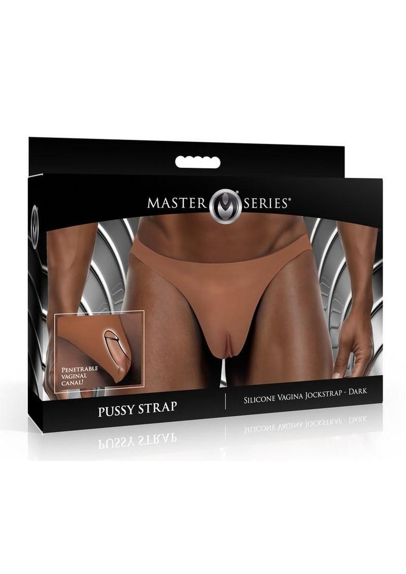 Master Series Pussy Strap Silicone Vagina Jockstrap - Chocolate