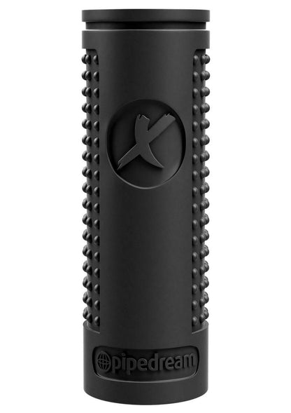 EZ Grip Stroker in black or clear, featuring textured interior ribs, bumps, and canals, with an enclosed bottom for powerful suction and a secure, non-slip grip.