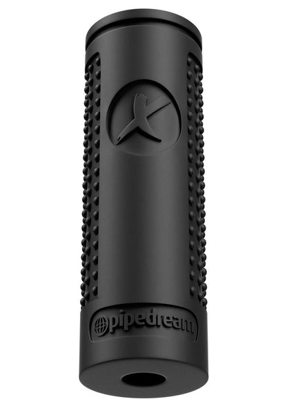 EZ Grip Stroker in black or clear, featuring textured interior ribs, bumps, and canals, with an enclosed bottom for powerful suction and a secure, non-slip grip.