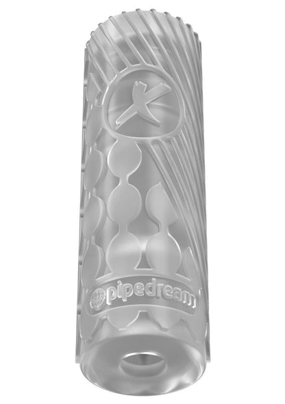 EZ Grip Stroker in black or clear, featuring textured interior ribs, bumps, and canals, with an enclosed bottom for powerful suction and a secure, non-slip grip.