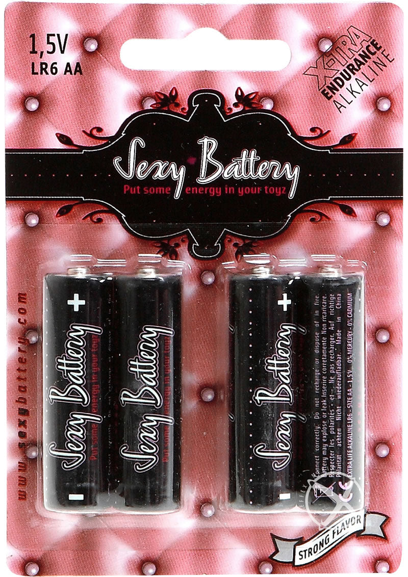 Sexy Battery Xtra Endurance Alkaline Batteries Lr6 AA/ 1.5v - 4 Pack Sexy Battery Xtra Endurance AA alkaline batteries, 1.5V, 4-pack, cylindrical design, engineered for sex toys and vibrating gear, compatible with LR6, FR6, and LR06.

Sexy Battery AA, Xtra Endurance AA batteries, 1.5V alkaline batteries for sex toys, LR6 vibrator batteries, FR6 battery for erotic gear, AA cylindrical batteries, R6 sex toy power source, long-lasting AA toy batteries.