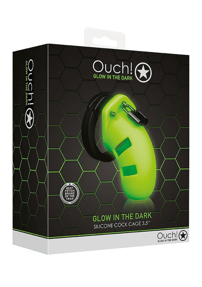 Ouch! Glow in the Dark Model 20 Cock Cage with adjustable rings, glowing design, and durable materials for playful bondage.

glow-in-the-dark cock cage, bondage cock cage, adjustable rings, silicone cock cage, polycarbonate cage, waterproof bondage toy, fluorescent green bondage gear, power play restraint, phthalate-free cock cage, 3.5-inch cock cage.