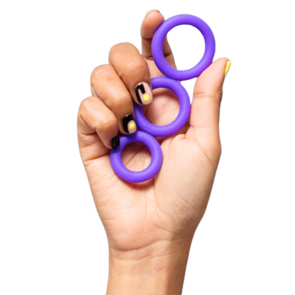 Set of three stretchy, body-safe silicone penis rings for enhanced endurance and erection strength.
silicone penis rings, stretchy cock rings, non-vibrating penis rings, erection booster rings, endurance cock rings, body-safe penis rings, ROMP cock rings, partner-approved penis rings, 3-piece cock ring set, skin-friendly penis rings, discreet shipping cock rings, erection support rings.