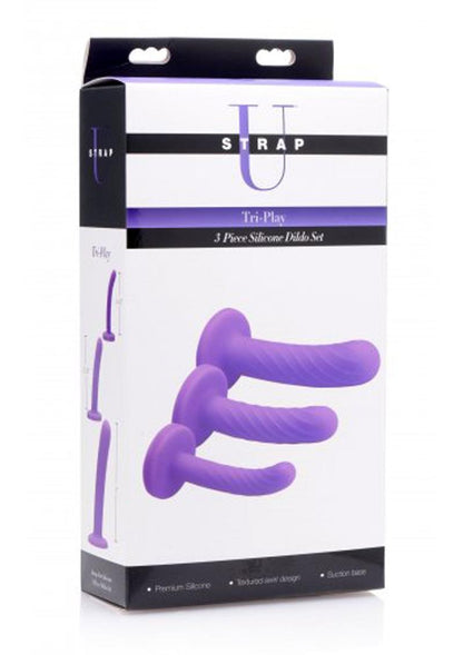 silicone dildo set, beginner dildos, progressive dildo sizes, G-spot stimulation dildo, P-spot dildo, anal training set, vaginal training toys, suction cup dildos, purple dildos, ridged silicone dildos, body-safe sex toys, non-porous silicone dildos, smooth dildo set, strap-on compatible dildos, textured sex toys, curved dildos for pleasure, three-piece dildo set, graduated dildo sizes, anal and vaginal dildos, suction base dildos, easy-to-clean sex toys, silicone G-spot dildos, dildo set with suction cups,