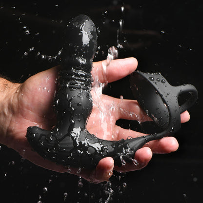 10X Thrusting Silicone Vibrator with Cock & Ball Strap, remote-controlled, black, waterproof, rechargeable, body-safe silicone.

thrusting butt plug, cock ring with vibrator, Thunderplug, anal and cock strap toy, vibrating anal plug, rechargeable anal toy, waterproof vibrator, silicone butt plug, thrusting anal toy, vibrating cock ring.