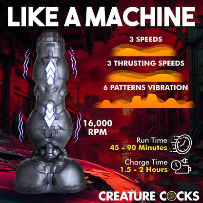 Thrusting and vibrating silicone dildo with suction cup and harness compatibility.

thrusting dildo, vibrating dildo, cyborg dildo, premium silicone dildo, waterproof dildo, harness-compatible dildo, suction cup dildo, rechargeable dildo, futuristic sex toy, advanced vibrating dildo