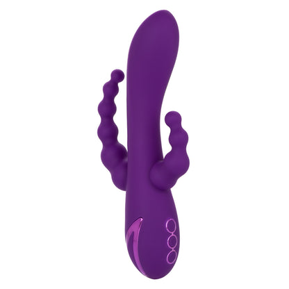 The California Dreaming® Long Beach Bootylicious is a triple-action vibrator with a G-spot shaft, clitoral teaser, and vibrating tail. With 3 speeds, 10 functions, and independent controls, it’s designed for ultimate pleasure.

triple-action vibrator, G-spot and clitoral vibrator, vibrating tail, dual-penetration vibrator, silicone waterproof vibrator, rechargeable triple-action massager, clitoral teaser vibrator, versatile vibrator, 10-function vibrator.
