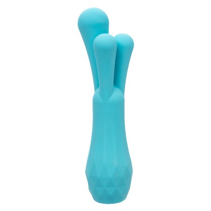 Gia™ Triple Teaser Blue silicone triple teaser vibrator with 12 vibration modes, waterproof design, USB rechargeable, and memory chip for personalized pleasure. triple stimulator vibrator, waterproof vibrator, USB rechargeable vibrator, 12-function vibrator, body-safe silicone, phthalate-free, travel lock, versatile vibrator, IPX7 waterproof toy.
