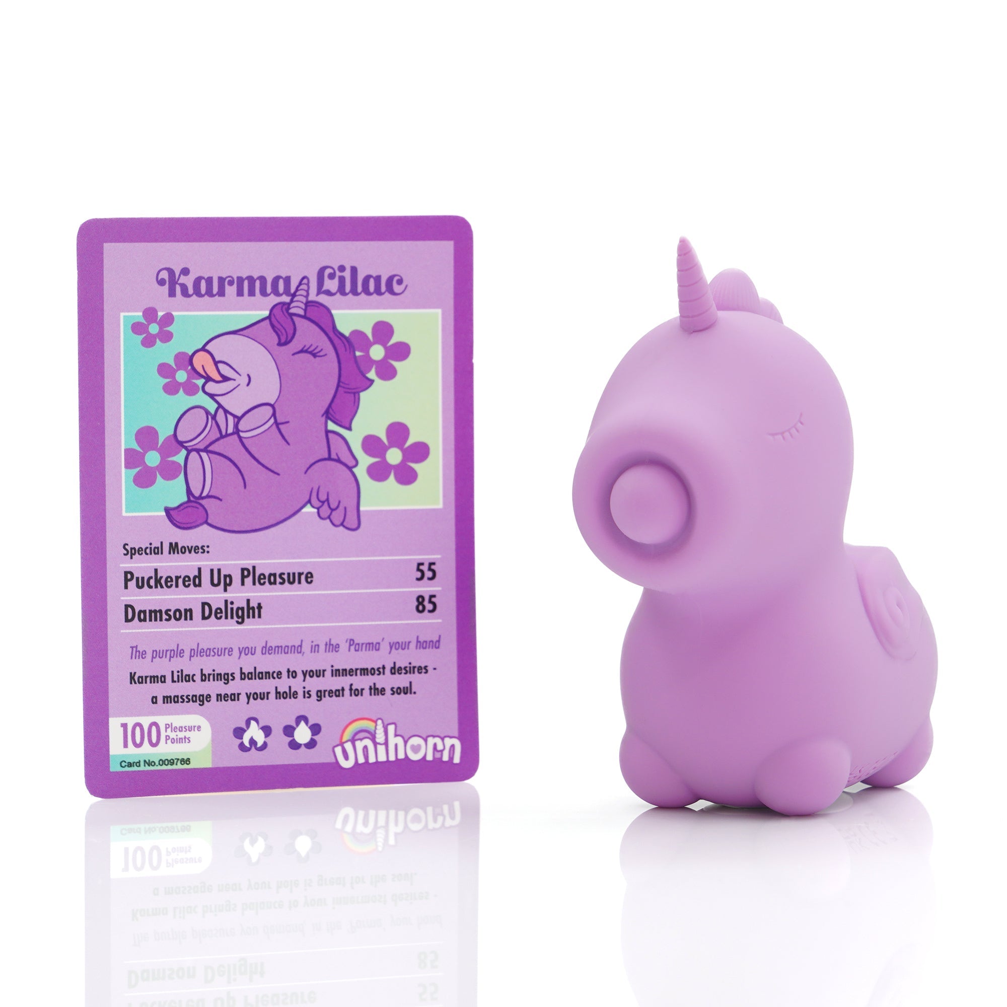 Unihorn Karma Lilac unicorn-themed clitoral vibrator with 20 customizable settings, body-safe silicone, and USB rechargeable, water-resistant design.

unicorn vibrator, Karma Lilac vibrator, Unihorn clitoral massager, magical vibrator, dual motor vibrator, body-safe silicone sex toy, water-resistant vibrator, USB rechargeable massager, women’s vibrator, clit vibrator.
