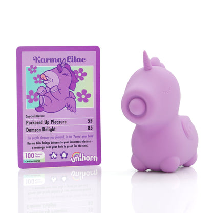 Unihorn Karma Lilac unicorn-themed clitoral vibrator with 20 customizable settings, body-safe silicone, and USB rechargeable, water-resistant design.

unicorn vibrator, Karma Lilac vibrator, Unihorn clitoral massager, magical vibrator, dual motor vibrator, body-safe silicone sex toy, water-resistant vibrator, USB rechargeable massager, women’s vibrator, clit vibrator.