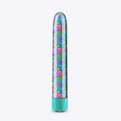 A set of three vibrators featuring psychedelic teal, mushroom-themed blue, and floral cannabis purple designs with customizable vibrations and waterproof functionality.

Keywords: psychedelic vibrator, slimline G-spot vibrator, RumbleTech vibrator, mushroom design vibrator, cannabis-inspired vibrator, waterproof sex toy, USB rechargeable vibrator, colorful vibrator, body-safe sex toy, stylish vibrators.