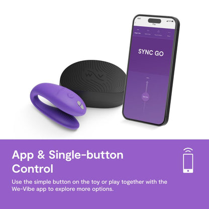 Sync Go C-shape couples vibrator with dual stimulation and travel case.

We-Vibe Sync Go, couples vibrator, C-shape vibrator, travel-friendly vibrator, dual stimulation vibrator, app-controlled vibrator, waterproof couples toy, rechargeable vibrator, clitoral and G-spot vibrator.


