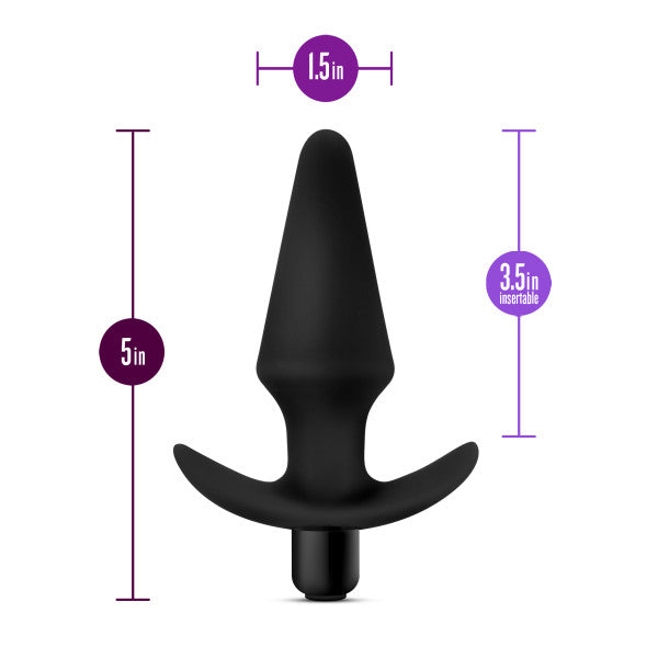 Product shown with measurements. 5 inches of overall length 3.5 inches of insertable length and 1.5 inches wide at its widest.