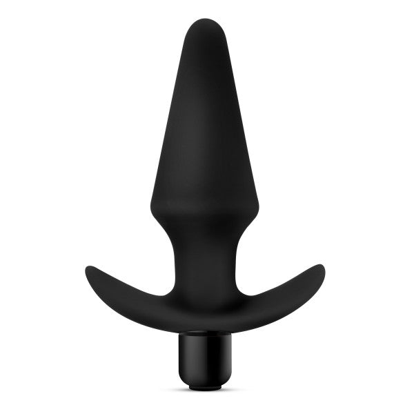 Product shown without packaging. Pyramid shaped butt plug with flared base and inserted bullet.