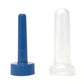 Blue plastic nozzle with clear plastic cap