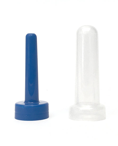 Blue plastic nozzle with clear plastic cap