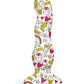 Product shown out of packaging. 7 inch dildo rippled in nature, flared suction cup base. Doodles are printed on. Dildo is white with doodles of cats, strawberries, bananas, shooting stars, rainbows, popcorn, unicorns, and various spirals diamonds, and stars.